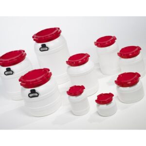3.6L Drum, HDPE, with Lid. White/Red. CurTec