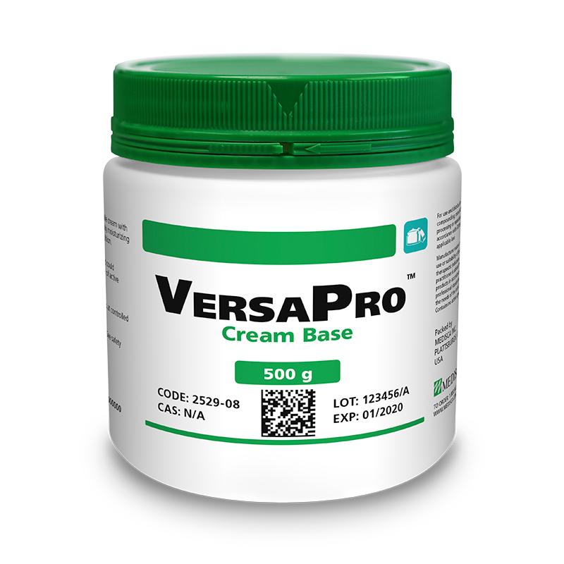 MEDISCA’s VersaPro™ Cream Base has combined science and innovation to deliver a pharmaceutically elegant product. This unique, white, oil-in-water formulation exhibits strong drug compatibility and permeation, as well as non-comedogenic and hypoallergenic properties, rendering it ideal for both pharmaceutical and cosmetic purposes. Free of MI/MCI and parabens.